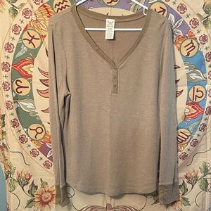 Faded Glory Taupe Long Sleeved Henley